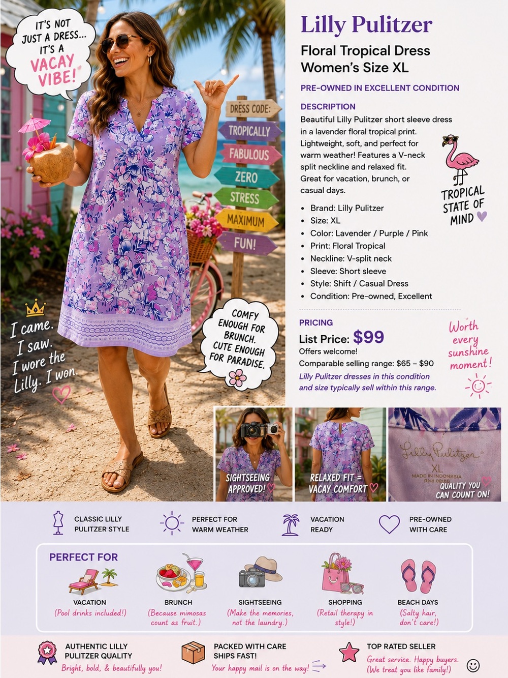 Lilly Pulitzer Lavender & Purple Floral Tropical Swim Cover-Up